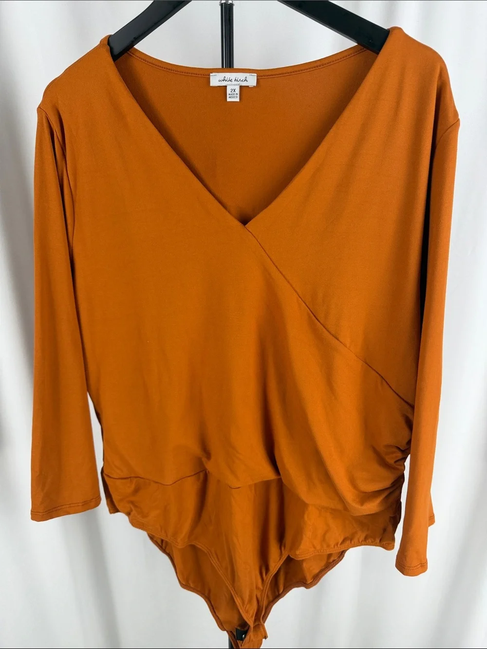 white birch Rust Wrap-Front Long Sleeve Bodysuit